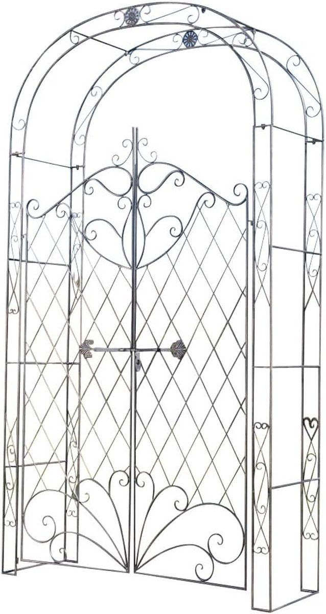 Rozenboog met Deur - Klimplant Poort - Tuin Decoratie - Handgemaakt van IJzer - 220 cm Hoog - Brons