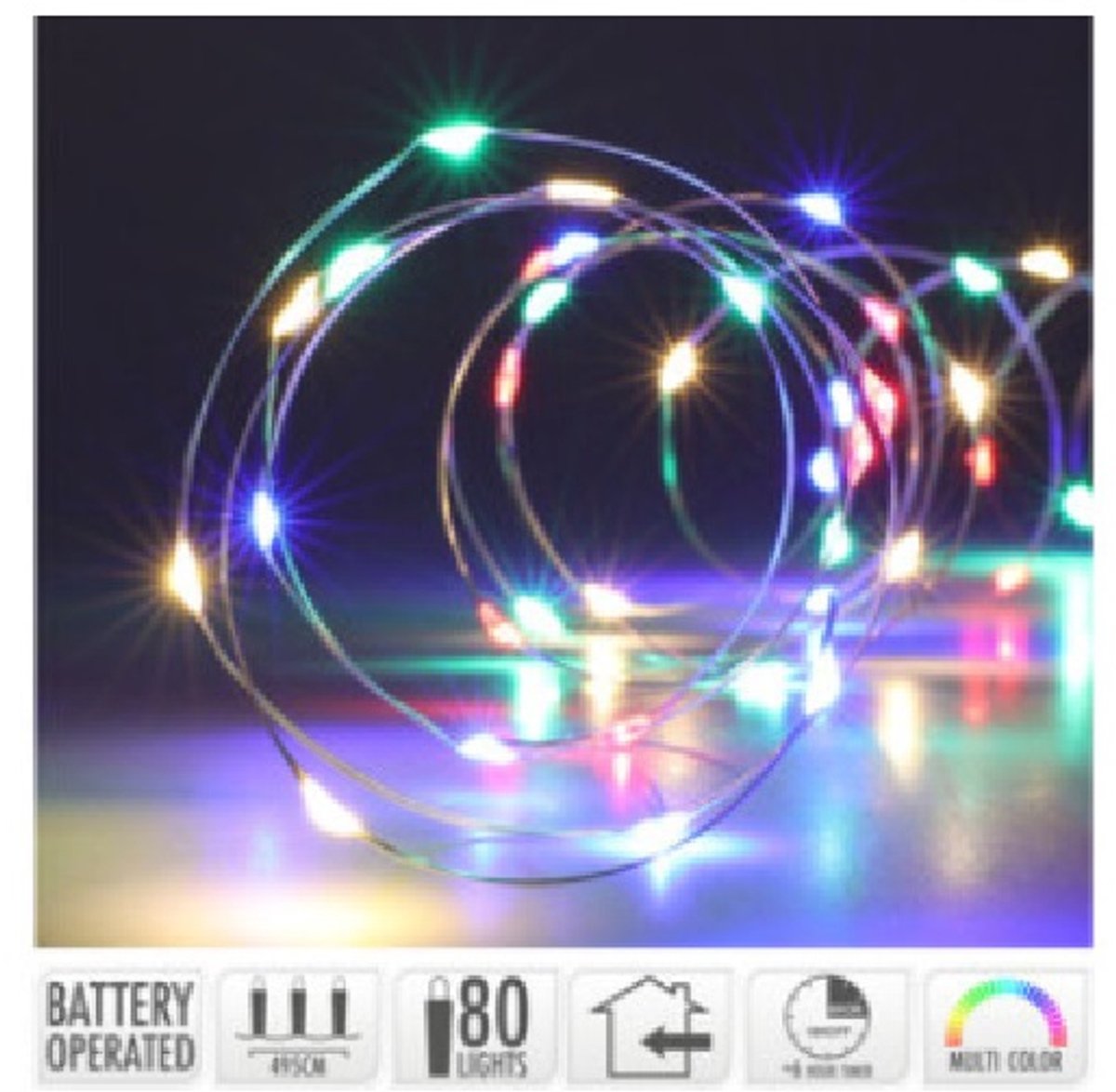 Zilverdraad 80led multi colour voor binnengebruik