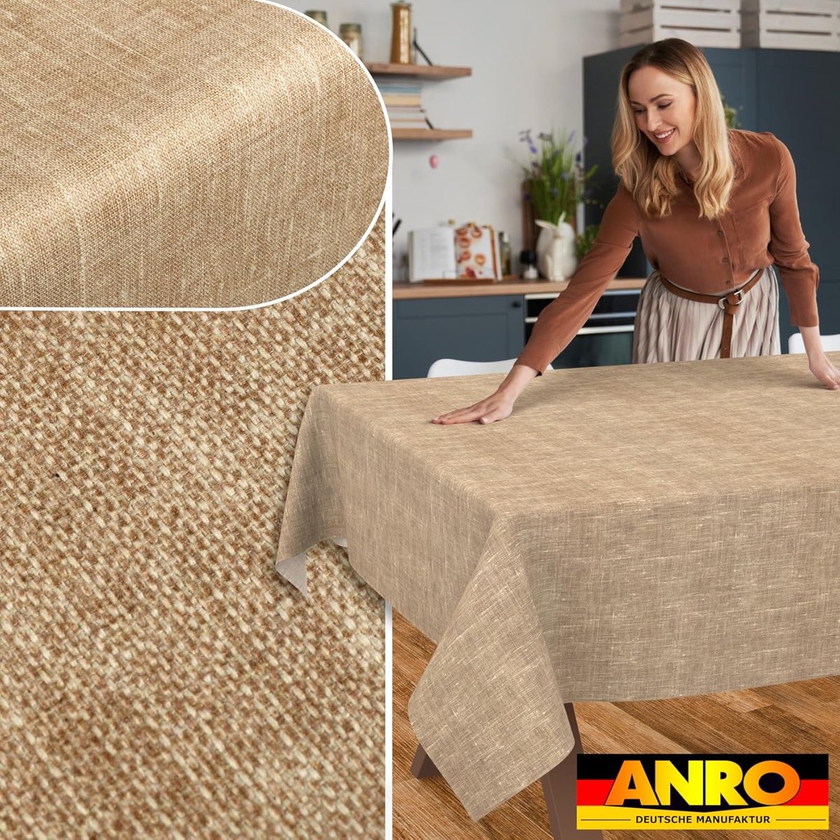 Tafelkleed - Tafellaken Linnenlook - Eettafel Aankleden - Waterafstotende Coating - 260 x 140 cm - Zandkleur