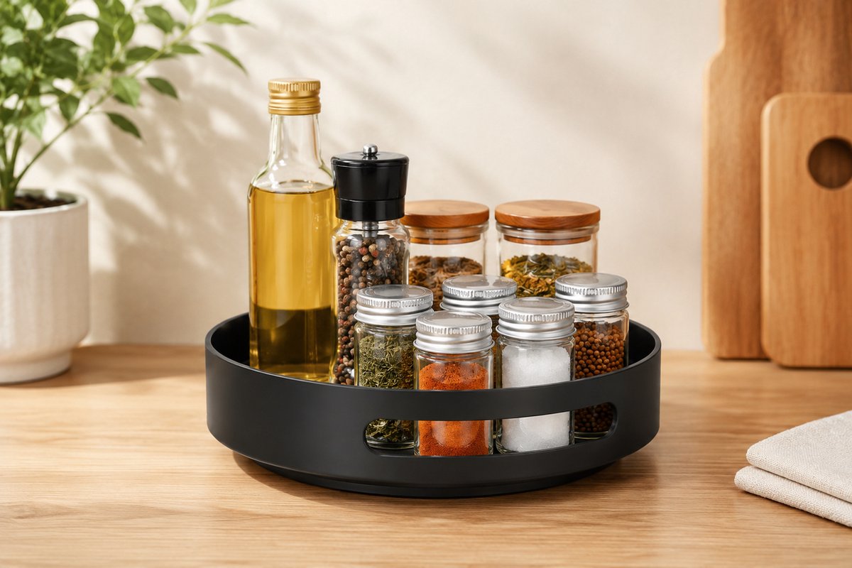 Draaibaar Kruidenrek 25 cm Zwart - 360° Draaiplateau - Keuken Organizer - Draaischijf - Roterend Kruidenrek - Opberg Organizer voor Keuken & Kast