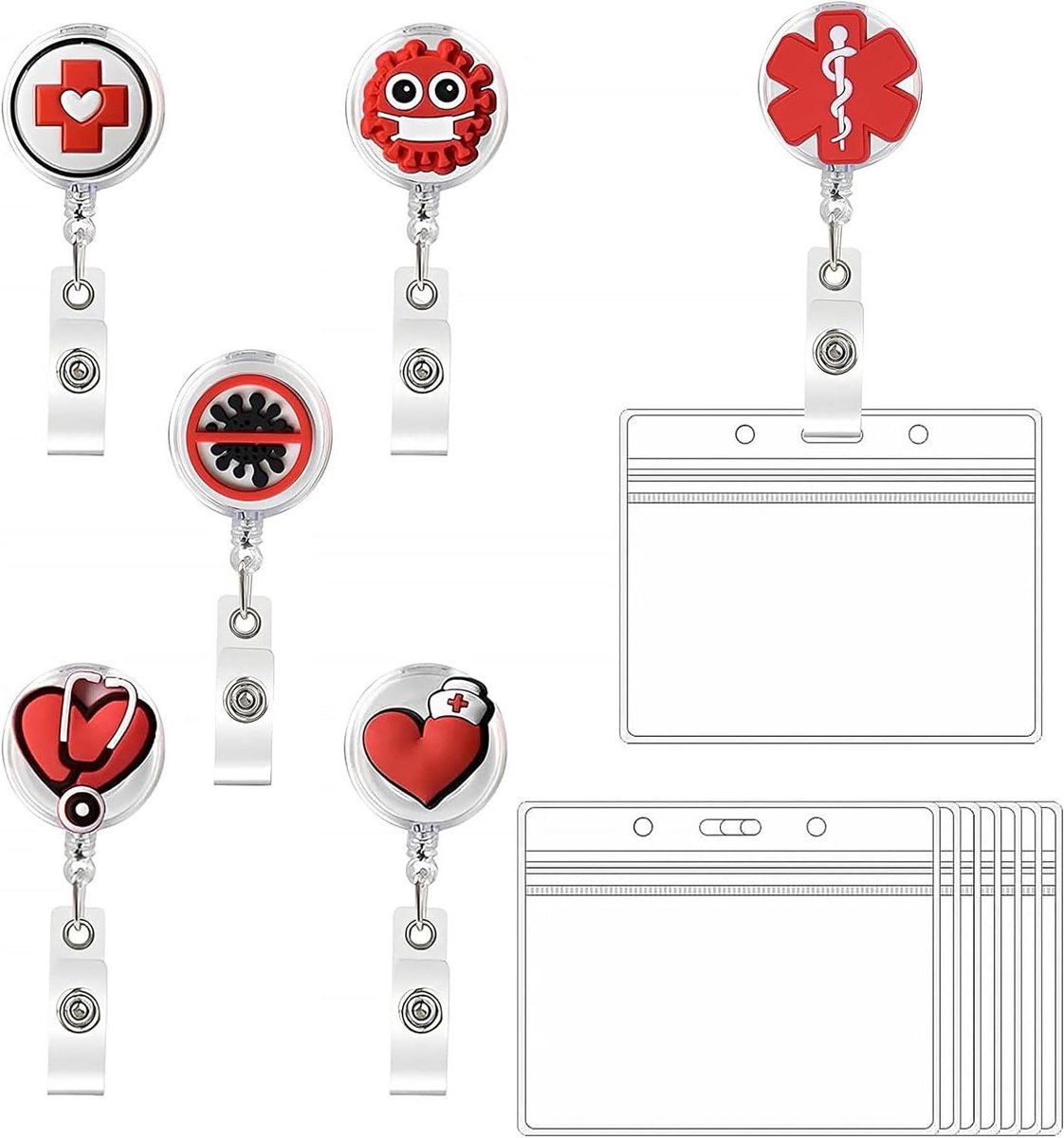 Badgehouders met Clip - ID Kaarthouders - Identificatie Tonen - Intrekbare Sleutelhanger - 10cm x 8.5cm - Zwart