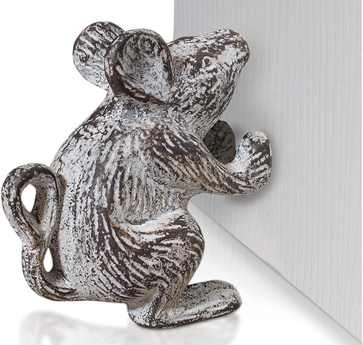 Gietijzeren Deurstopper - Deurwig Antiek - Huis Decoratie - Uniek Muis Design - 1143 cm - Antiek Wit