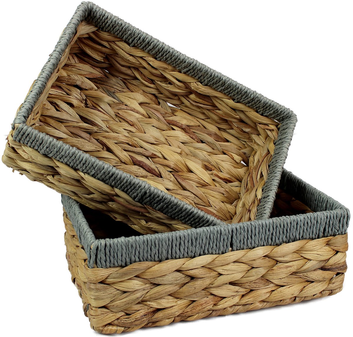 r Water Hyacinth Small baskets for storage Natural and Grey wicker basket shelves Decorative gift box Small bathroom mini tray makeup bathroom Kitchen organiser (Medium 28cm, 2x Baskets)