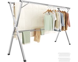 NAVOBIZ Inklapbaar droogrek - Wasrek - Kleding droogrek - Uitschuifbaar - 50 kg draagvermogen - Stabiele X-constructie - Zilver