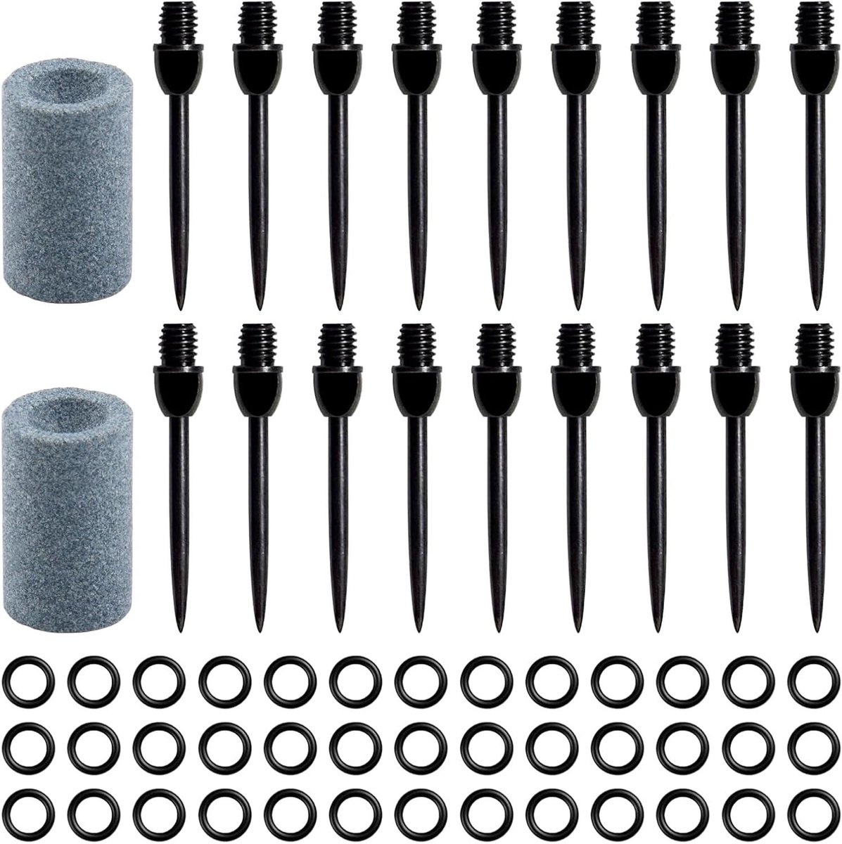 Stalen Dartpunten Set - Dart Tips Staal - Darts Spelen - Met O-ringen en Slijpers - 18 stuks - Zwart