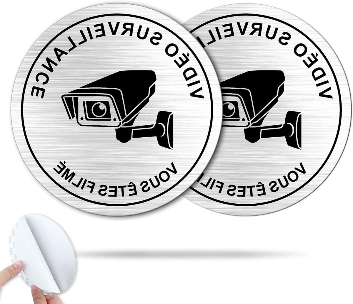 Videobewaking Paneel - Bewakingsbord Camera - Eigendom Beveiligen - Aluminium 1mm Geborsteld - Diameter 10 cm - Zwart/Grijs