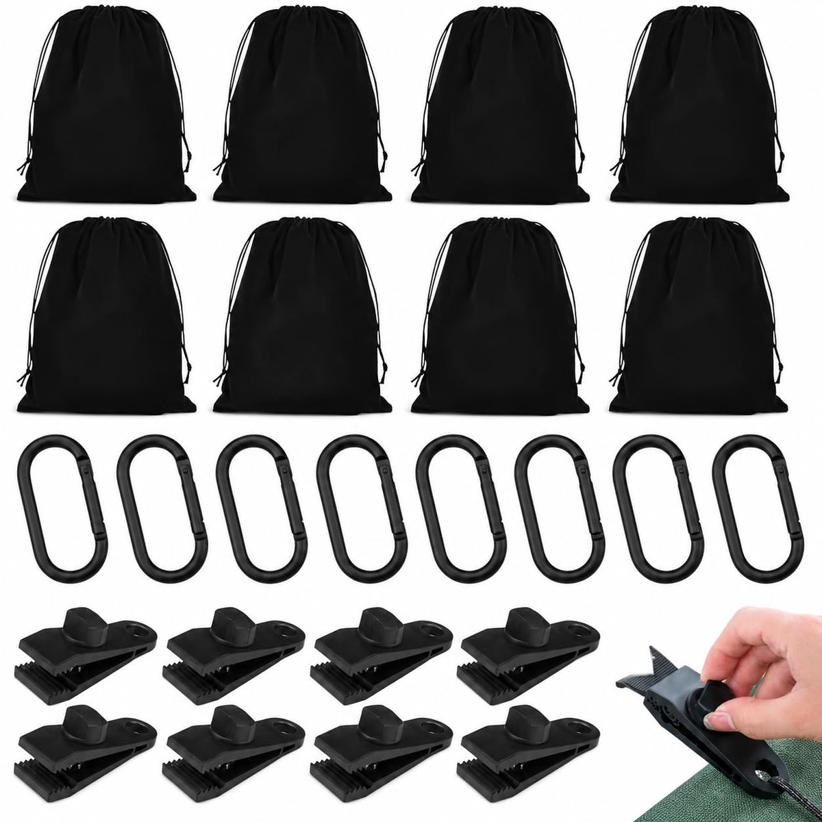 Gordijnen – Herbruikbaar en Duurzaam, Set van 8 Stuks met Bevestigingsclips, Voor Tafelkleed, Tent en Buitenruimte – Stabiele Oplossing voor Windbestend