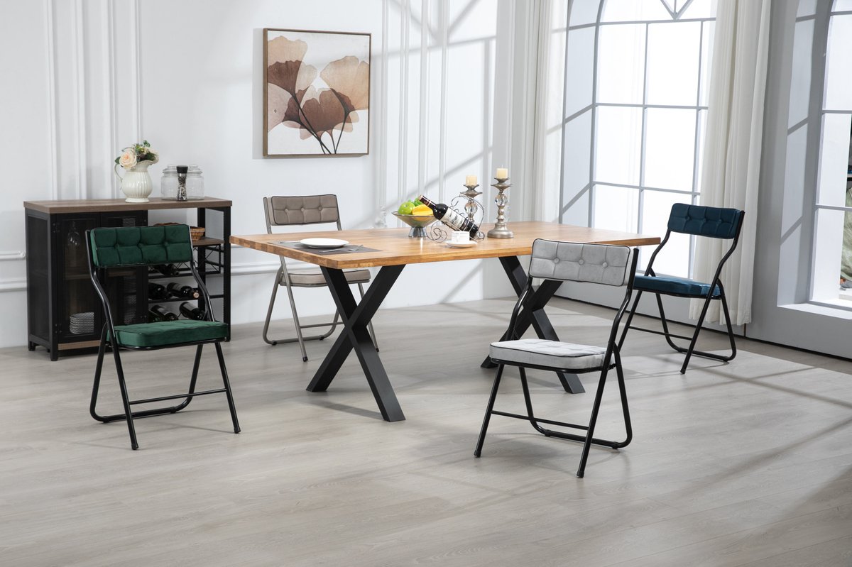 DESMIU Inklapstoel 2-Pack - Gevoerde Klapstoel Met Velours Bekleding - Voor Eetkamer, Keuken, Kantoor En Feesten - Stalen Frame - Blauw