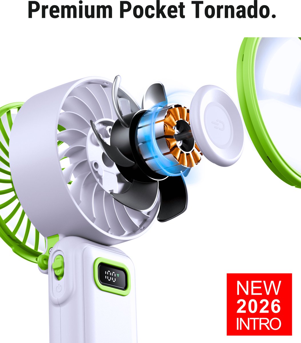 Diveblues® AIR 100 - Handventilator Oplaadbaar – Turbo Luchtstroom - 100 Snelheden – LED Display – Tot 12 uur gebruik - Koelt écht — afbeelding 7