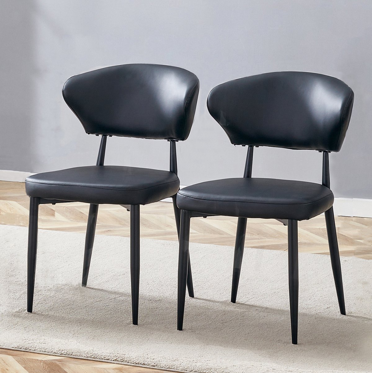 DESMIU Eetkamerstoel 80 Cm Hoog, 50 Cm Breed - Ergonomische Gebogen Rugleuning En Comfortabele Zitting - Voor Eetkamer En Keuken - Metaal - Zwart