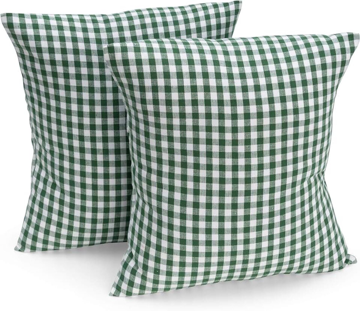 kussenhoes 50 x 50 cm, set van 2 (kleur naar keuze) donkergroen/wit geruit - Kussenhoes, kussen, bankkussen, sierkussen, zitkussen, 100% katoen, decoratie voor elke kamer, tuin en terras