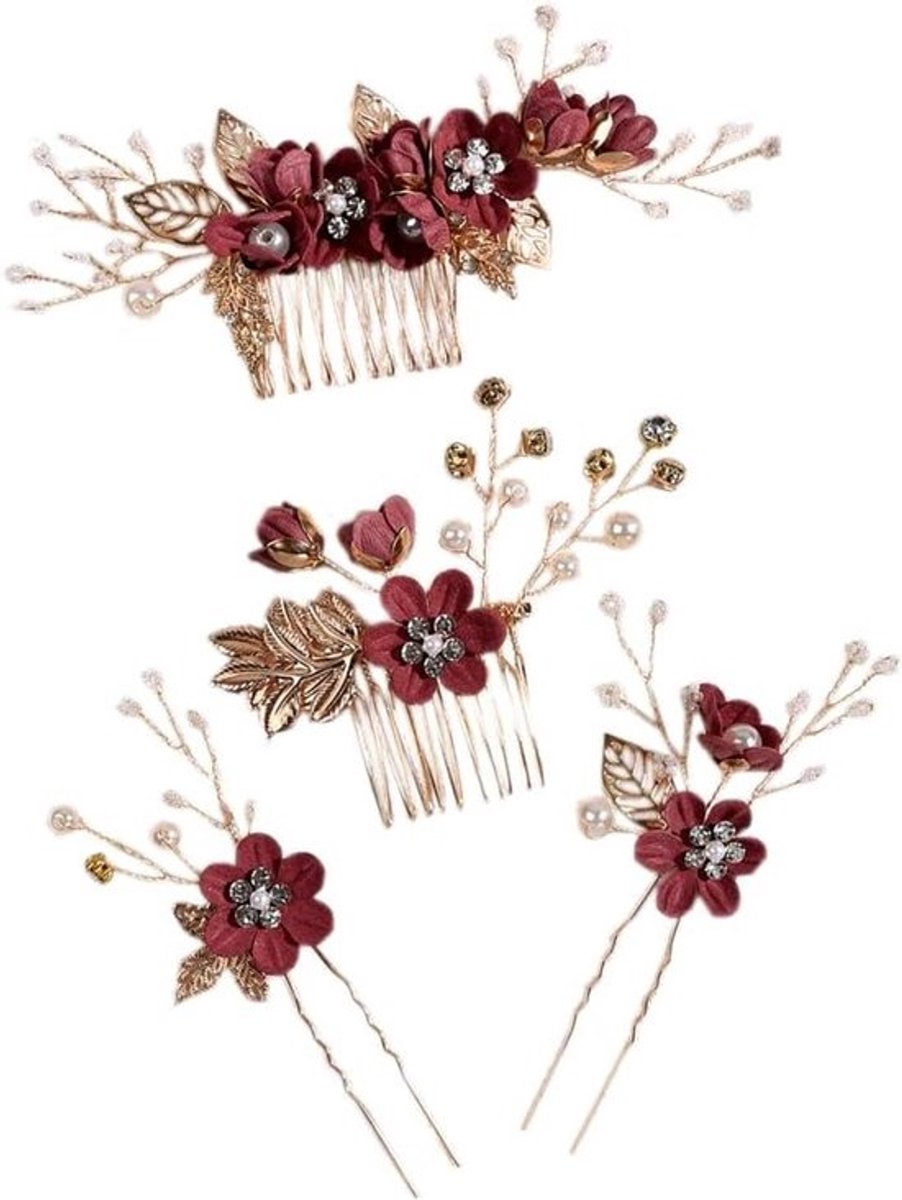 Haarclips voor bruid met 4 stuks bloemenparels U-vorm - Ideaal voor