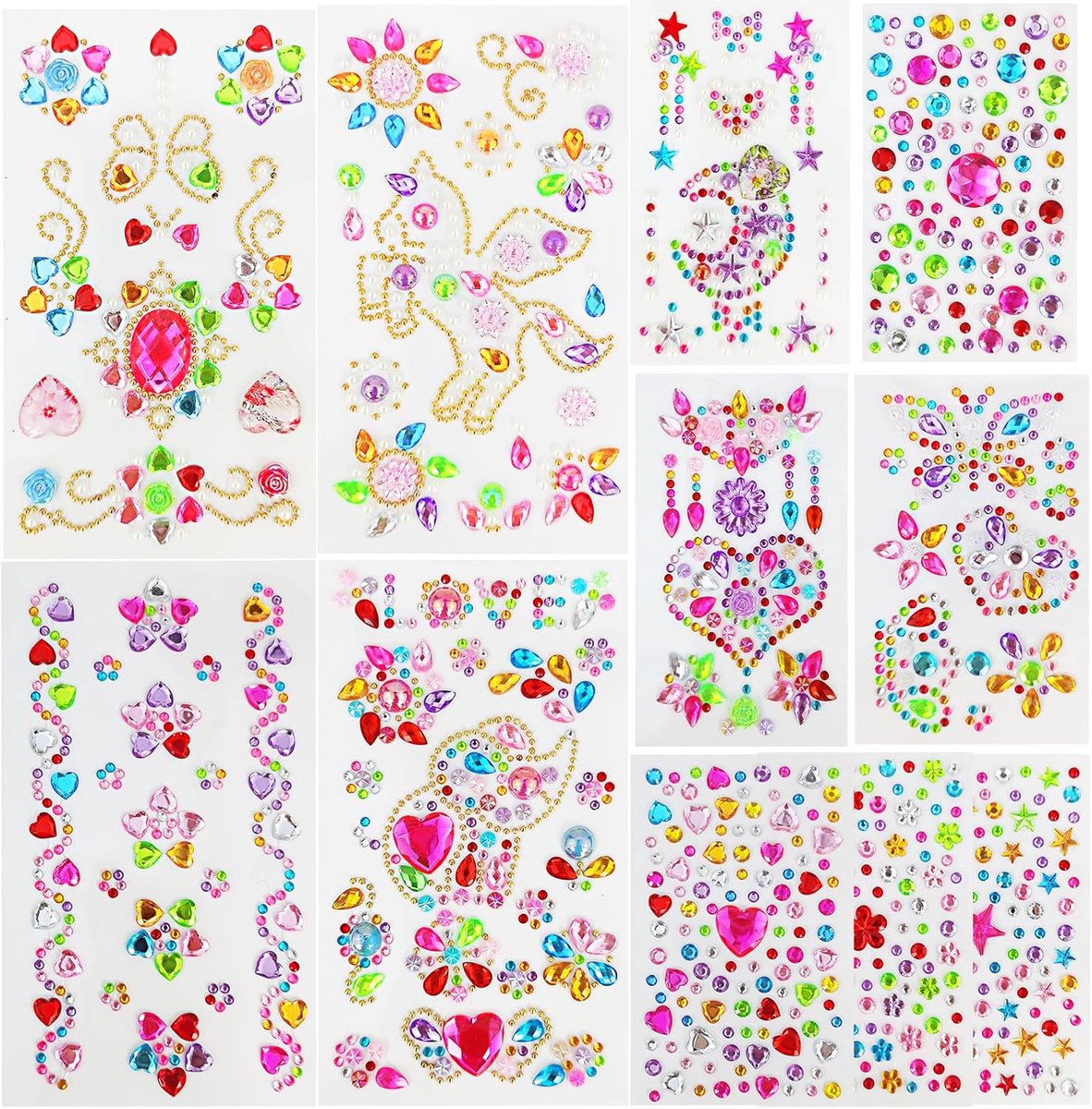 11 Vellen Glittersteentjes,Zelfklevend, Strass Steentjes Zelfklevend, Gebruikt Strassteentjes Voor Knutsel DIY, handwerk, fotolijsten, wenskaarten, waterglas, sieradenkistjesdecoratie
