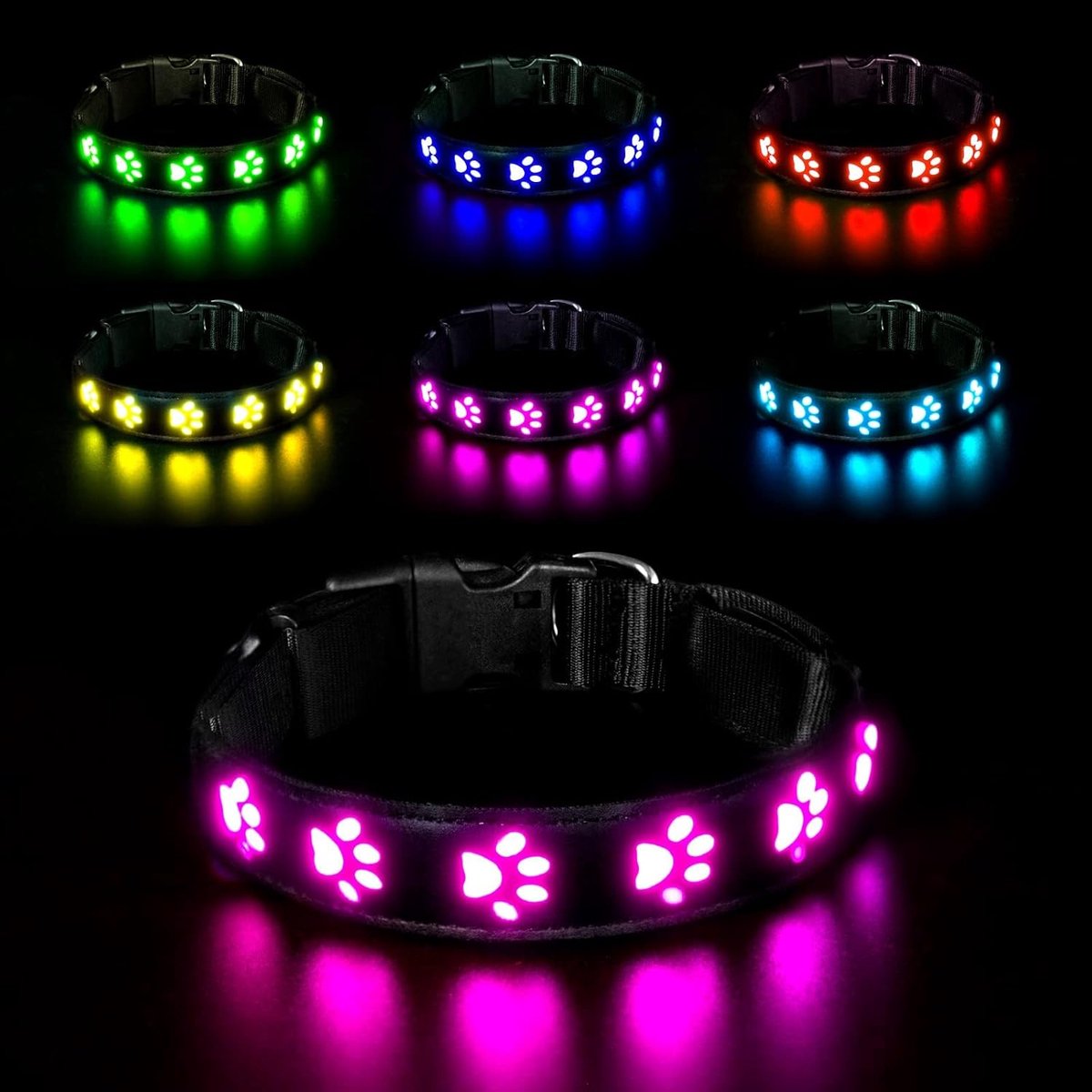 Lichtgevende Halsband, LED-Lichtgevende Halsband, Halsband, USB Oplaadbaar, Waterdicht Voor Kleine, Middelgrote En Grote Huisdieren, Verstelbare Veiligheidshalsband Met 6 Kleuren (Colorful-S)