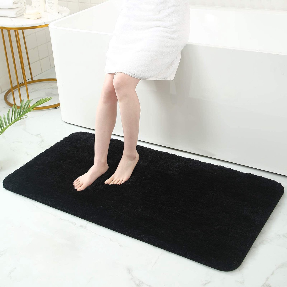 Badkamertapijt, antislip, wasbaar, badmat, zacht, wollig, badtapijt, hoogpolig, microvezel, badmat, 60 x 120 cm, zwart