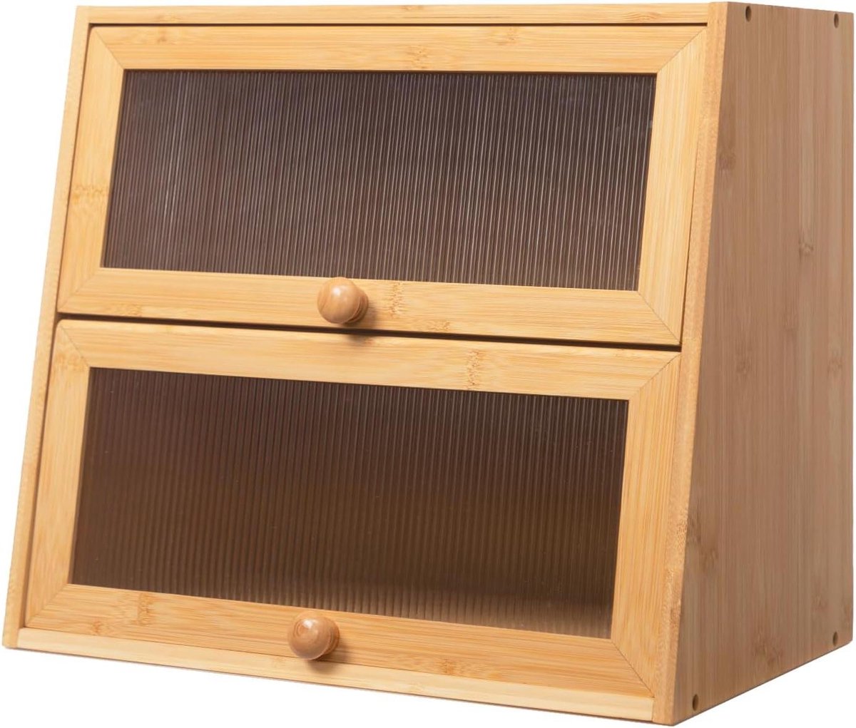 Broodtrommel Bamboe - Brooddoos Keuken - Keuken Opbergen - Dubbel Dekker - 38 x 25 x 34 cm - Natuurlijk