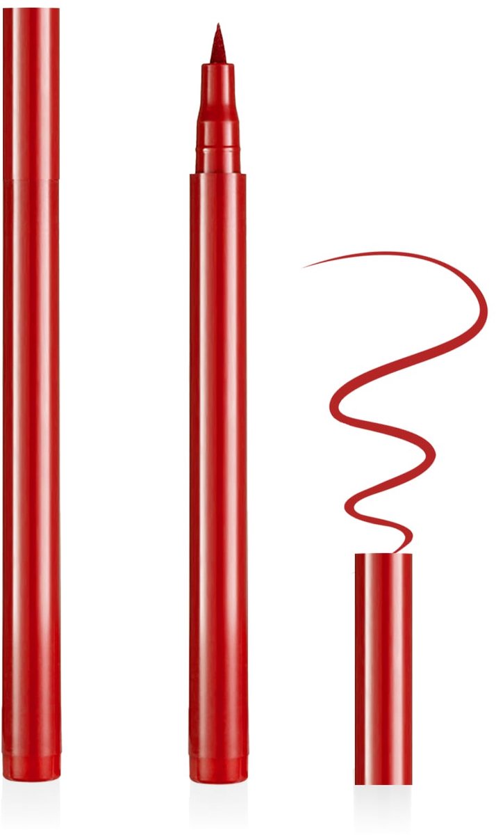 Aomig Vloeibare eyeliner, waterbestendig, met nauwkeurige viltpunt voor een perfecte fijne eyeliner, sneldrogend, duurzaam, zweet- en vlekbestendig, rood