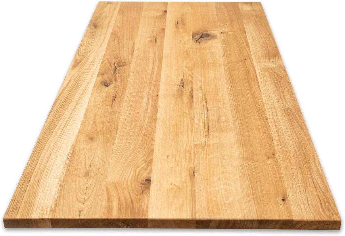 Massief Houten Bureau Blad - Tafelblad Werkplek - Thuiswerken - Rustieke Wildeik Look - 140 x 60 cm - Natuurlijk Eiken