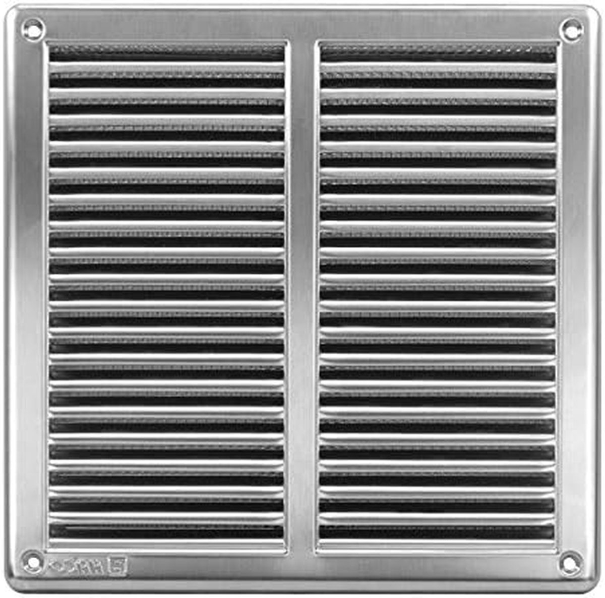 Ventilatierooster met insectennet - Afvoerrooster lamellenrooster - Buitenlucht toevoeren - Roestvrij staal INOX - 250 x 250 mm - Zilverkleurig