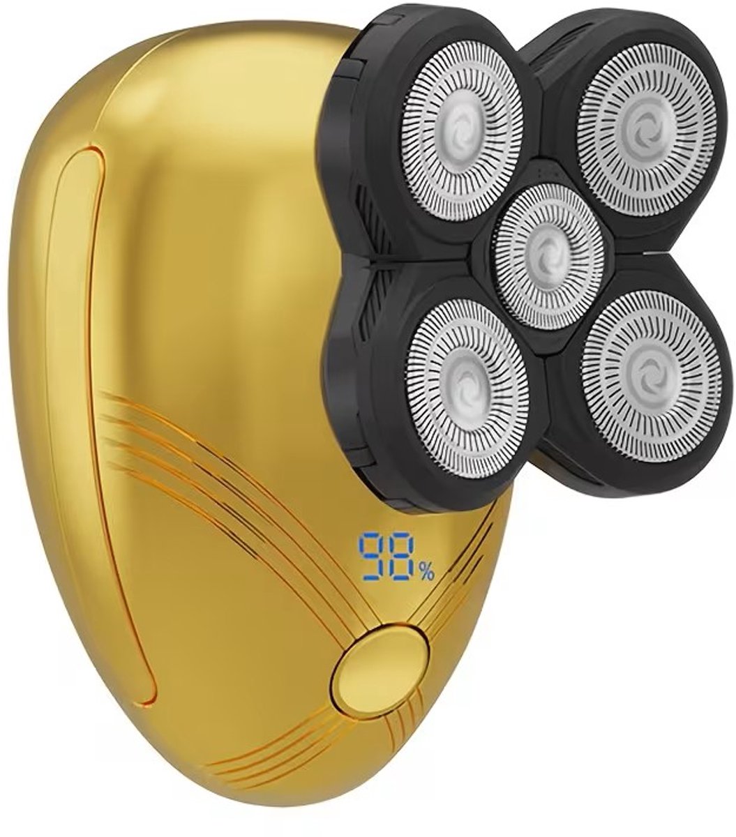 Gertzy Head shaver - Digitale Scheerapparaat voor Kale Hoofd - Usb Oplaadbare Skullshaver - Baardtrimmer + Head Shaver - Digitale Batterij Indicator - Voor de Ultieme Haarverzorging - Kleur: Goud