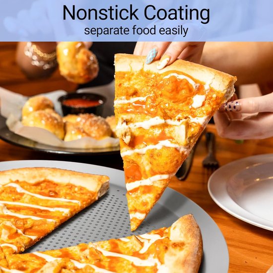 Pizza Bakplaat - Ronde Tray - Knapperige Pizza - Geperforeerd Ontwerp - 36 cm - Zilver — afbeelding 4