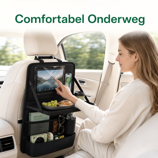 BOTC Autostoel Organizer met Tablet Houder - Waterdicht - 13 zakken - Set van 2 - Luxe & stevige autostoel organizer - Zwart van BOTC — afbeelding 4