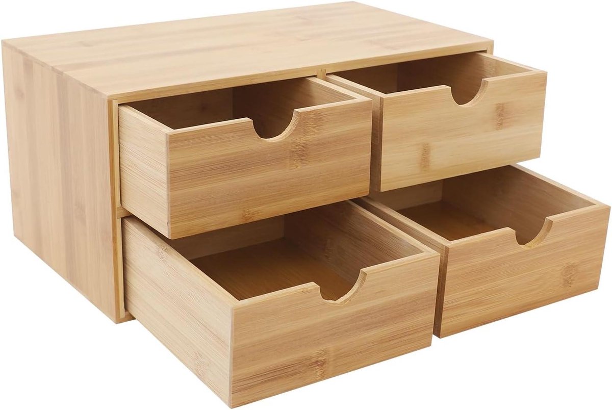 Bureau organizer - Ladebox kantoor - Bureau organiseren - Vier bamboe laden - 16 x 33 x 19 cm - Bruin