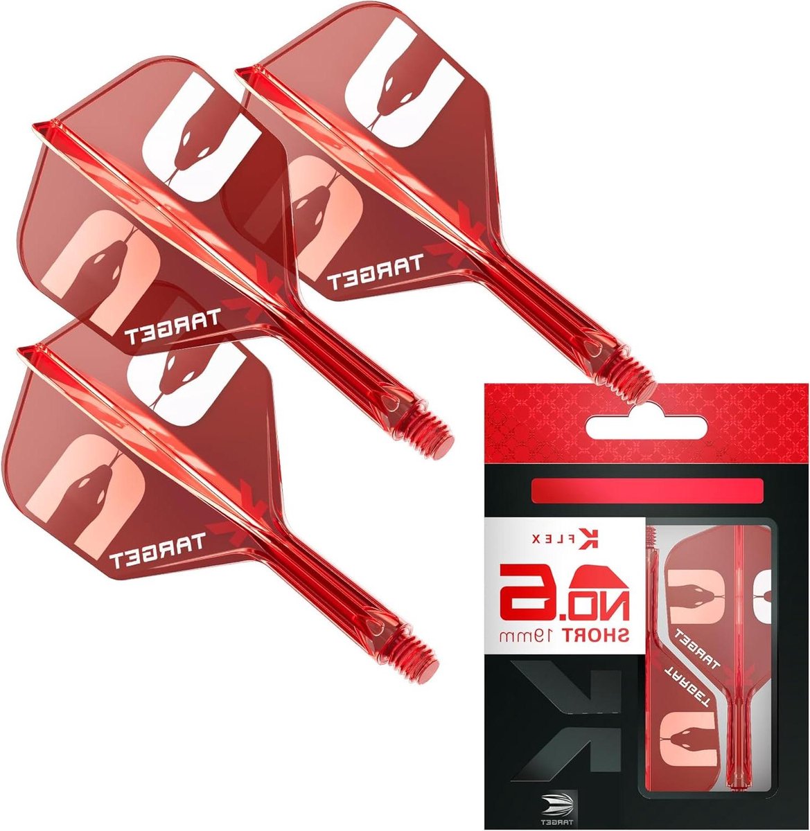 Dart Flights Systeem - Shafts en Flights - Darts Spelen - Geïntegreerd K-Flex Systeem - 3x Short (19mm) - Rood