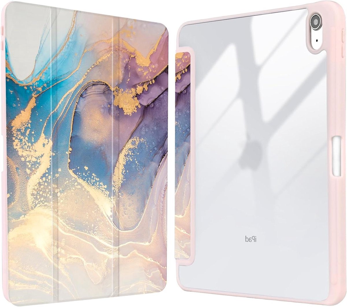 iPad 10e Generatie Hoes - Tablet Beschermhoes - Dagelijks Gebruik - Met Potloodhouder - 10.9 inch - Roze Marmer