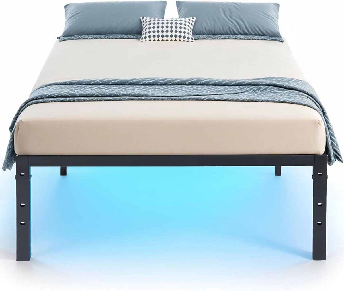 Metal Bedframe - Eenpersoons Frame - Slaapkamer Inrichting - Met RGB Verlichting - 90 x 194 cm - Zwart