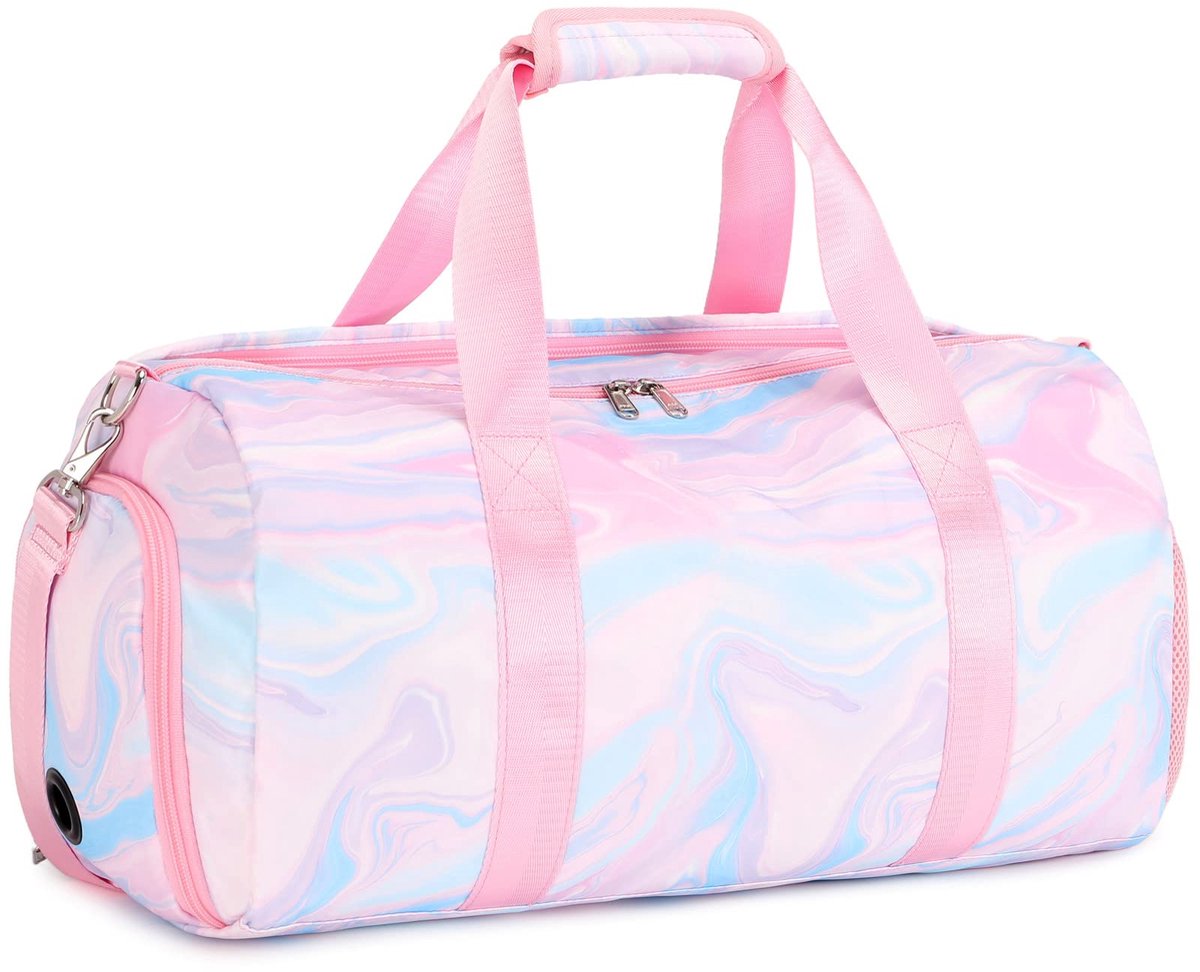Sporttas kinderen meisjes met schoenenvak kinderen zwemtas weekendtas, Marmeren Roze, 18 "L * 9.75" H * 8 "W, kindertassen