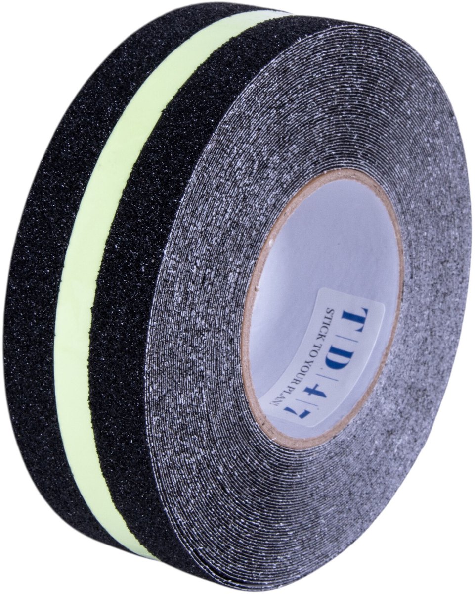 TD47 Antislip Tape 50mm x 18,3m Zwart met Glow in the Dark Streep