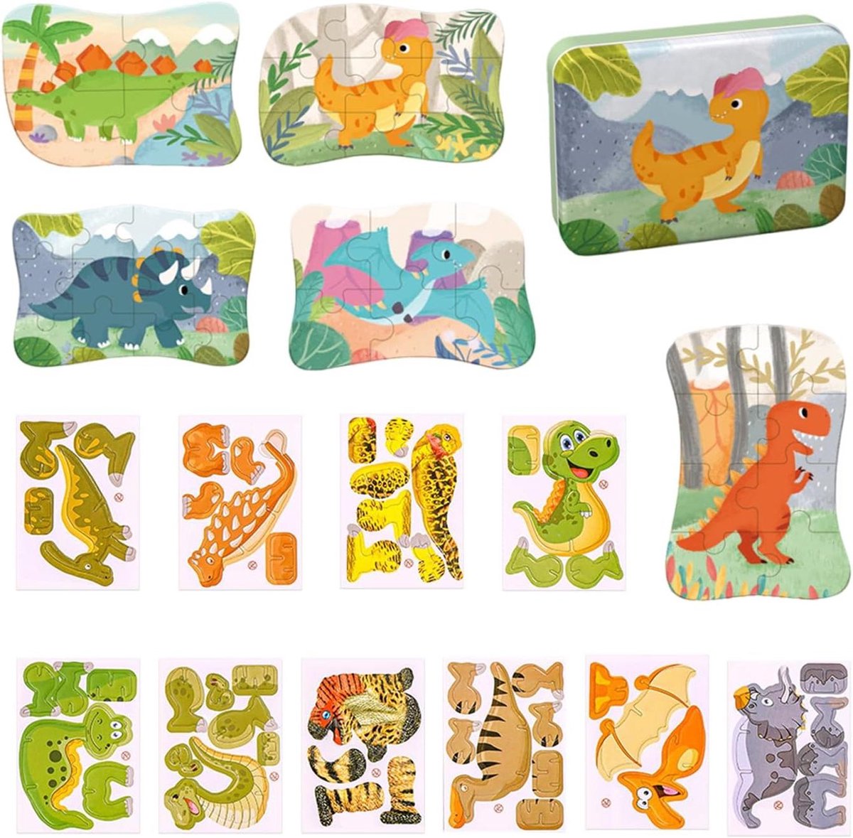 Dinosaurus Puzzels - Kinderpuzzels Educatief Speelgoed - Leren en Spelen - 5 Houten 10 Schuim - 11 x 15.5 cm