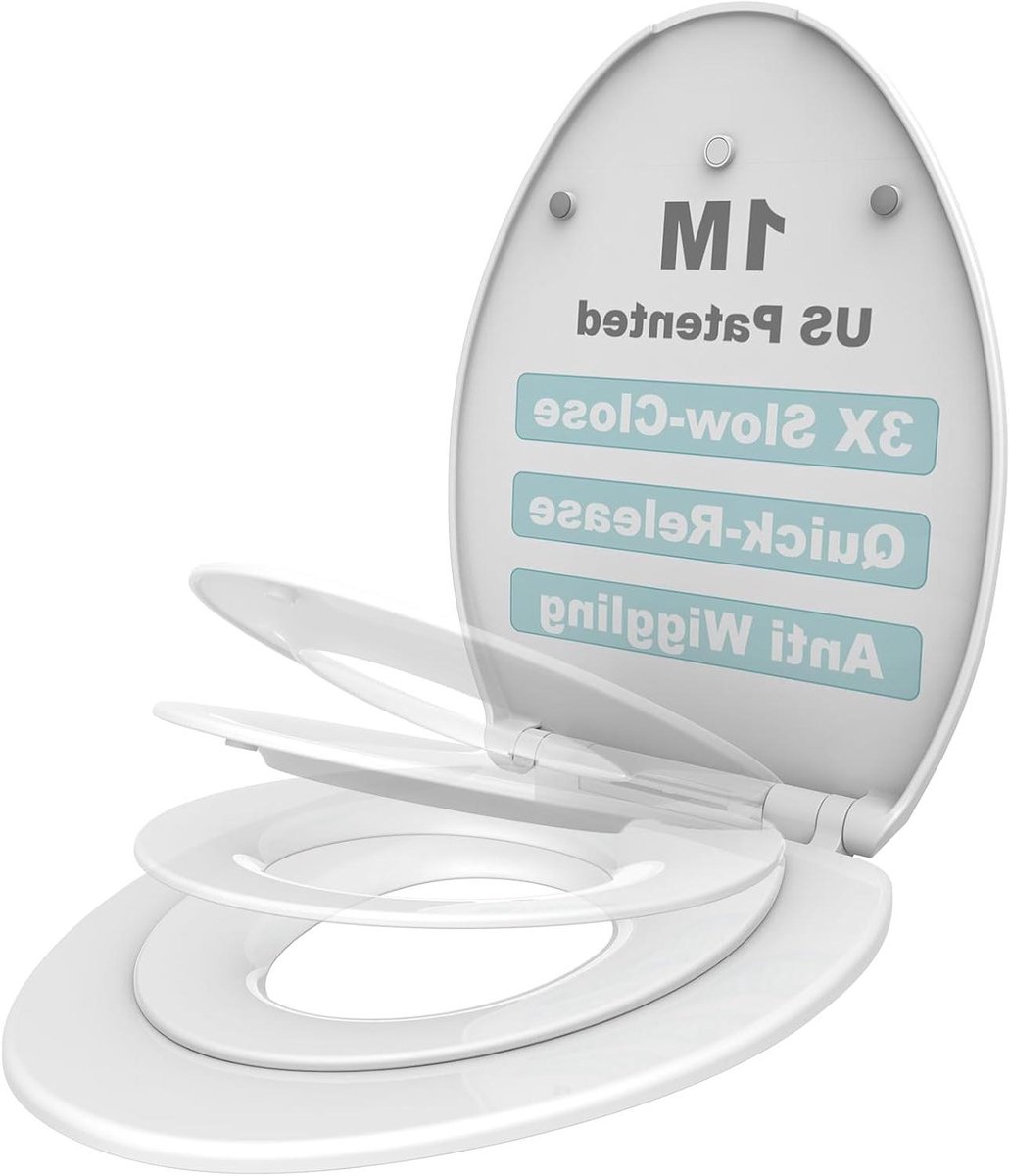 Toiletbril met Kinderzitje - Zindelijkheidstrainer WC-bril - Zindelijkheidstraining - Magnetisch Ingebouwd Zitje - Langwerpig - Wit