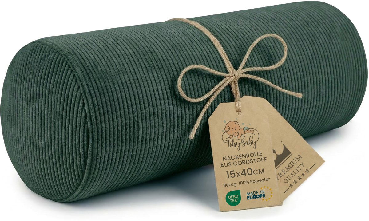 Nekrol met hoes Yoga Bolster Kniekussen Positioneringsrol 40x16 cm - Nekkkussen Kussenrol Yogabolster Kniekussen Sierkussen en klein kussen lange rol Oeko-Tex groen Corduroy