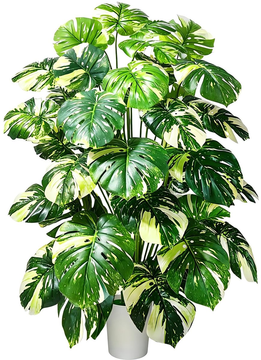 Kunstplant kunstplanten, 130 cm hoog, 36 bladeren, tropische palm, kunstmatige Monstera deliciosa in pot, grote kunstplanten, geschikt voor buiten, woonkamer, badkamer, slaapkamer decoratie