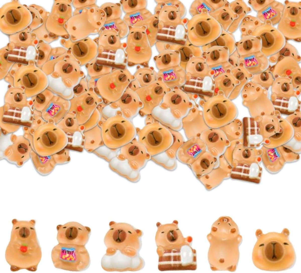 Mini Capybara Beeldjes - Hars Dieren - Miniatuur Decoratie - Heldere Texturen - 100 Stuks - Multicolor