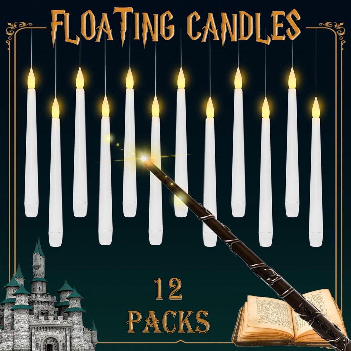 Lzwintrading - Zwevende Kaarsen - 12 Stuks - LED-Kaarsen met Toverstaf Afstandsbediening en Timer - Kaars - LED Vlamloze Flikkerende Kaarsen - Floating Candles - Elektrische Nepkaars voor Feest, Halloween, Kerstmis, Bruiloft, Halloween