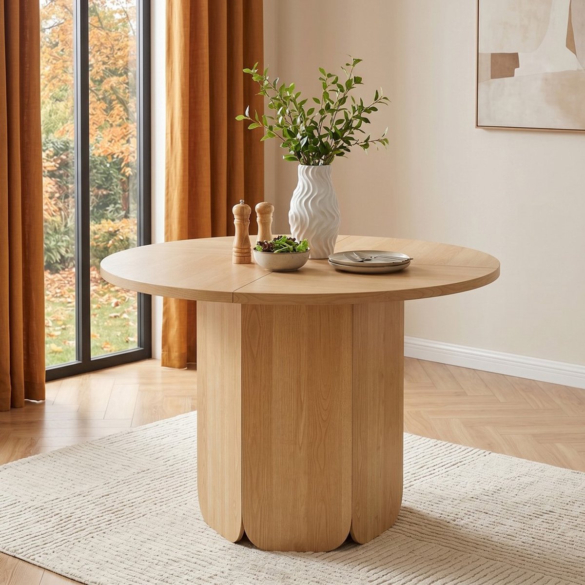 KOMHTOM Ronde Eettafel - 120 cm - Eikenkleur - Scandinavisch Design - 4-6 Personen - Duurzaam Tafelblad - Krasbestendig - Moderne Eetkamertafel - Keukentafel - Hout - Naturel - Woonkamer