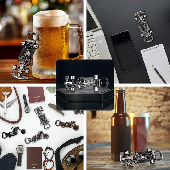 Flesopener Raceauto - Autoopener Bier - Drank Openen - Uniek Zinklegering Ontwerp - 13 cm - Donker Zilver — afbeelding 4