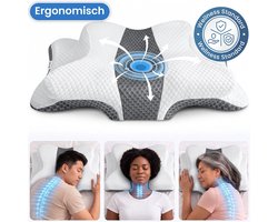 Maqi Living® Hoofdkussen Memory Foam voor Nekklachten Luna – Orthopedisch & Ergonomisch kussen - Geschikt voor rug-, zij- en buikslapers - Traagschuim - Wit
