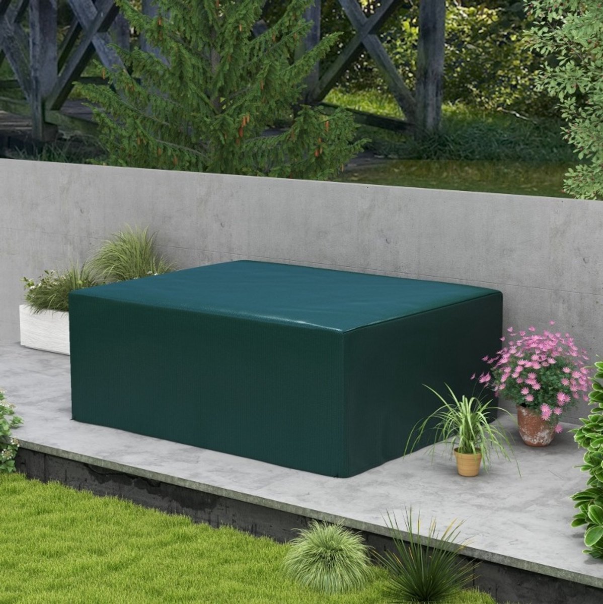 MEUNIQ tuinmeubelhoes 235 x 190 x 90 cm waterdichte tuinsethoes met UV-bescherming, PE afdekhoes met hoekogen en sluitband voor tuinmeubelen, donkergroen