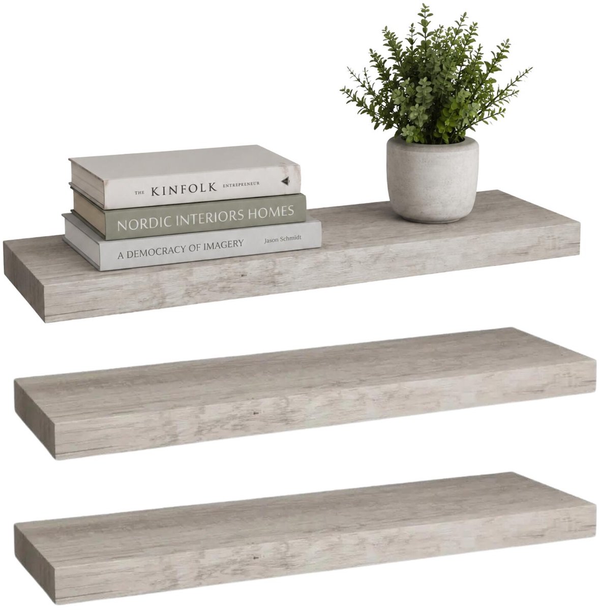 5five Zwevende wandplank Bassline - 3x - grijs eiken - 60 cm - hout/MDF - boekenplank - muurplank - opbergplank - hangplank