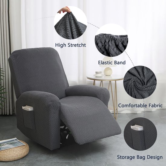 4-delige set, all-inclusive stoelovertrek, stoelbeschermer voor relaxstoel en televisiestoel, stretch, wasbare stoelhoes met zakken, voor televisiestoel, ligstoel — afbeelding 2