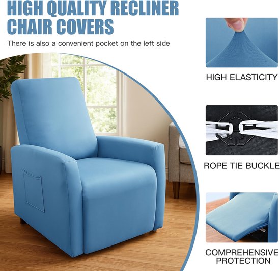 Fauteuilhoes, stretch, stretch relaxstoelhoezen, stoelbeschermer met zakken, woonkamer, elastische stoelhoes voor televisiestoel, ligstoel — afbeelding 2