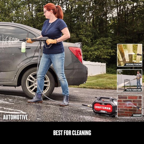 Hogedrukreiniger Elektrisch - Compacte Reiniger - Buiten Schoonmaken - Inclusief Zeepdispenser - 1700 PSI - Rood — afbeelding 2