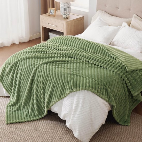 Knuffeldeken 220 x 240 cm - sprei, wollen deken & fleecedeken, bankdeken, zachte warme dikke koorddeken voor kamerdecoratie, woon- en knuffeldekens, XXL, grote deken, Reseda — afbeelding 4