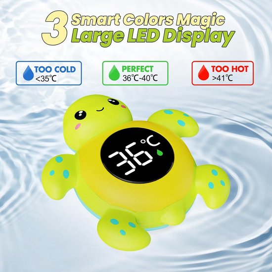 Baby Bath Thermometer Baby Safety, Digital 2-in-1 Room & Bath Water Thermometer with 3-Color Backlight & Temperature Warning, Floating Turtle Design for Infant Toddler, Auto On/Off — afbeelding 3