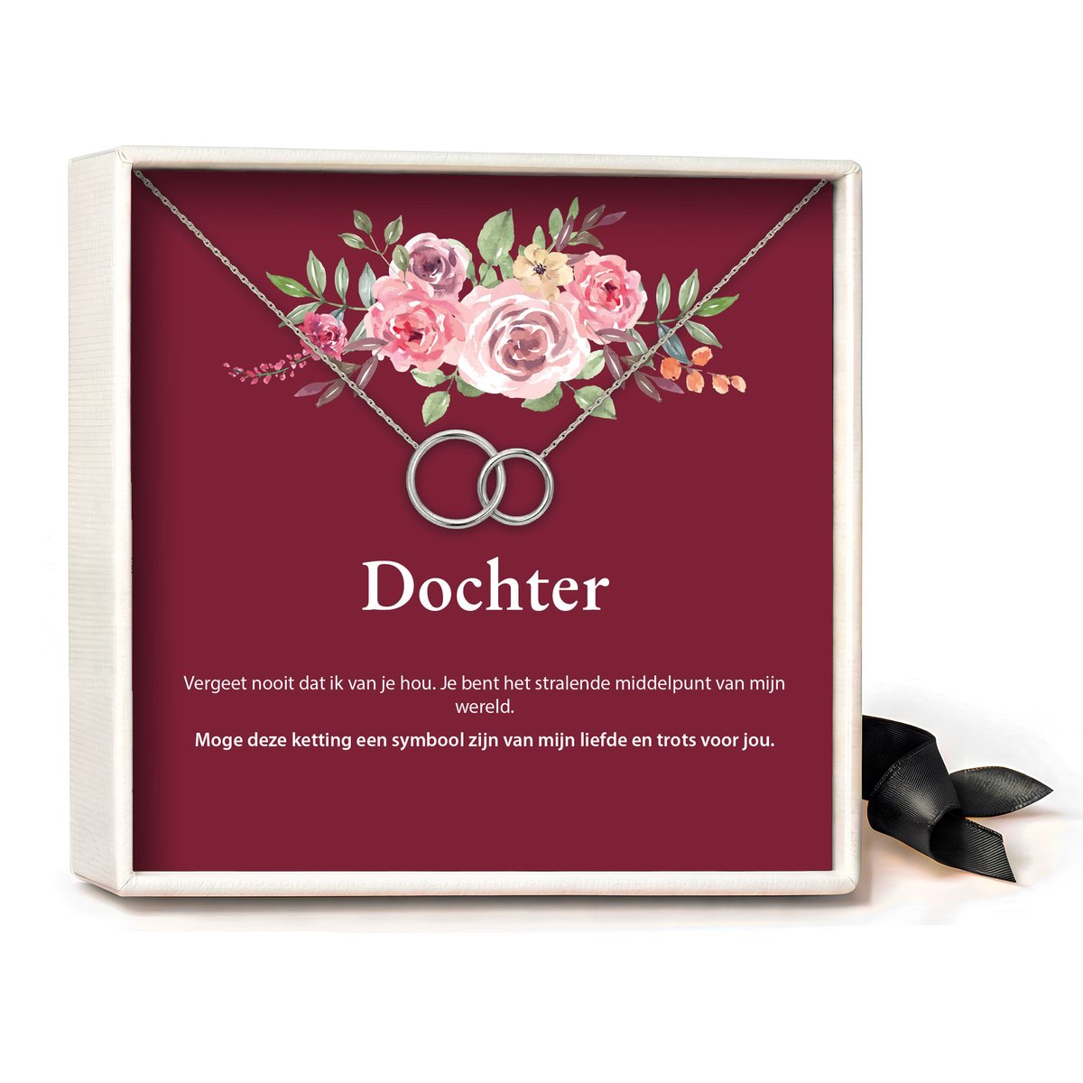 Pera Jewelry - 925 sterling zilveren Twee Ringen ketting - Dochter - Collier - Ketting Dames - Ketting met Hanger