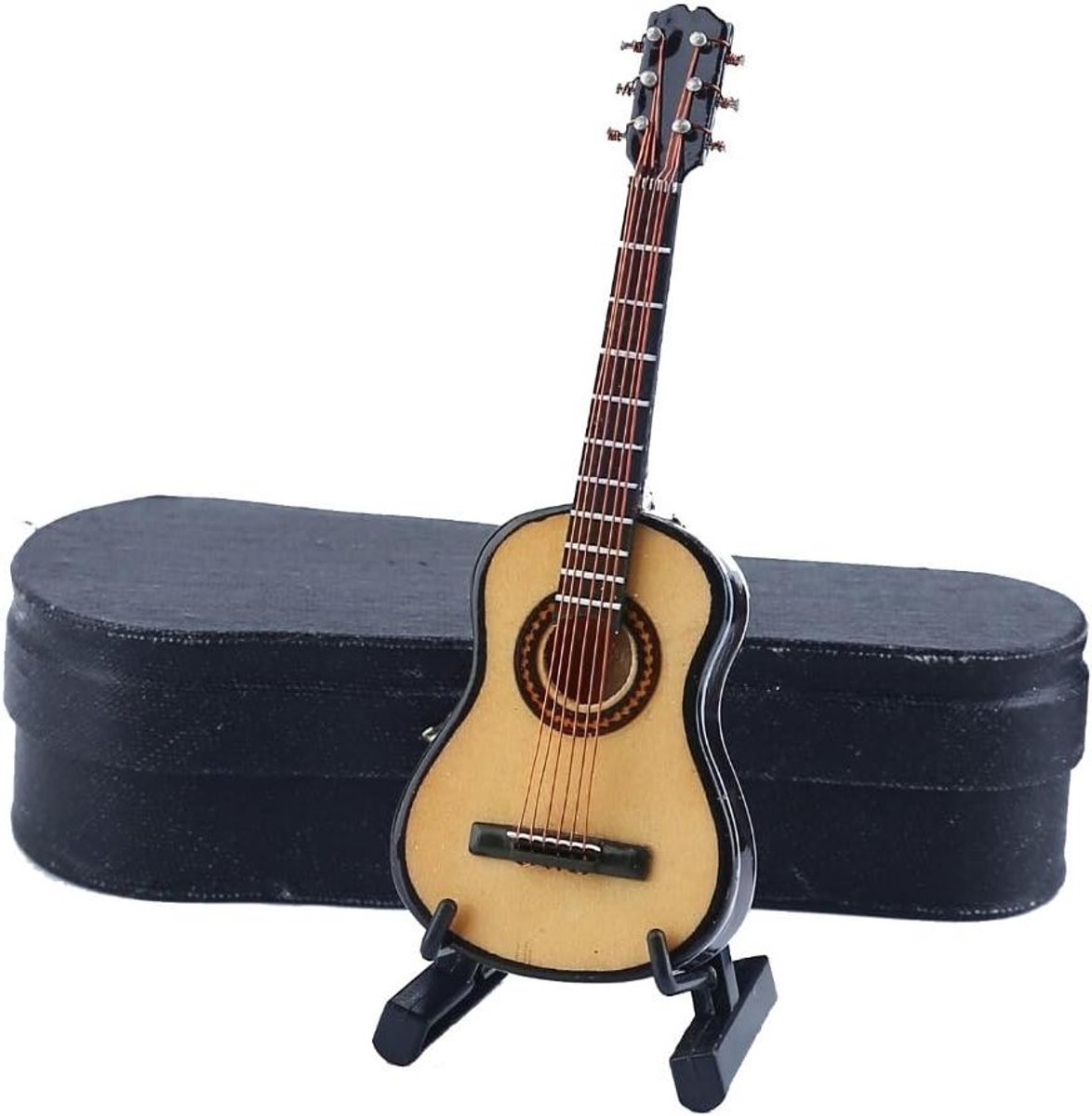 Miniatuur Gitaar - Decoratie Instrument - Poppenhuis Decoratie - Handgemaakt Model - 13 cm Hoog - Houtkleur